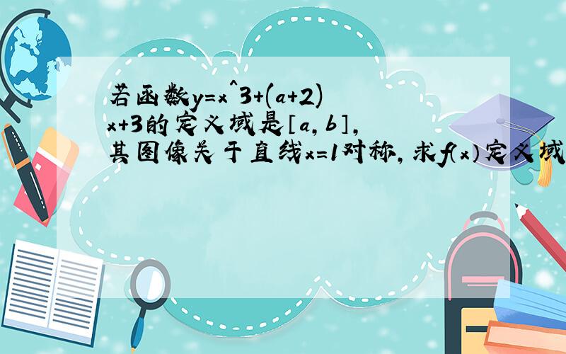 若函数y=x^3+(a+2)x+3的定义域是〔a,b〕,其图像关于直线x=1对称,求f（x）定义域