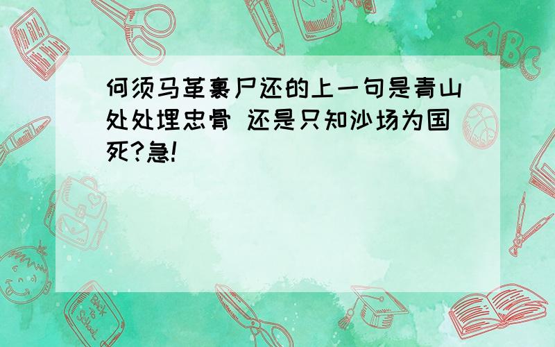 何须马革裹尸还的上一句是青山处处埋忠骨 还是只知沙场为国死?急!