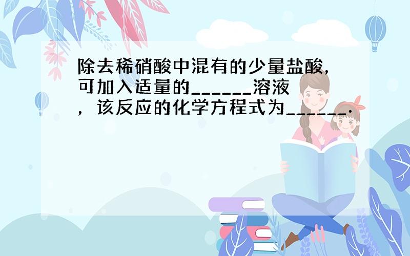 除去稀硝酸中混有的少量盐酸，可加入适量的______溶液，该反应的化学方程式为______．