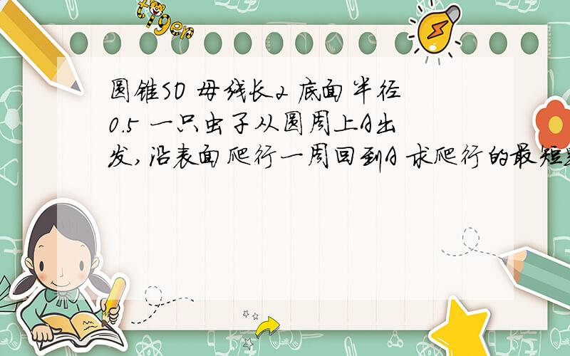 圆锥SO 母线长2 底面半径0.5 一只虫子从圆周上A出发,沿表面爬行一周回到A 求爬行的最短路程?