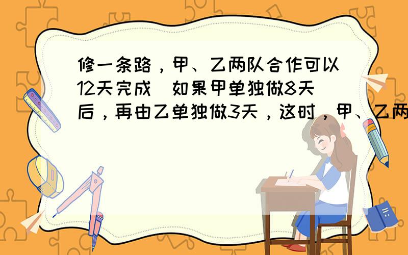 修一条路，甲、乙两队合作可以12天完成．如果甲单独做8天后，再由乙单独做3天，这时，甲、乙两队共同完成了全部工程的512