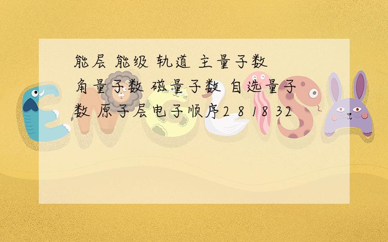 能层 能级 轨道 主量子数 角量子数 磁量子数 自选量子数 原子层电子顺序2 8 18 32