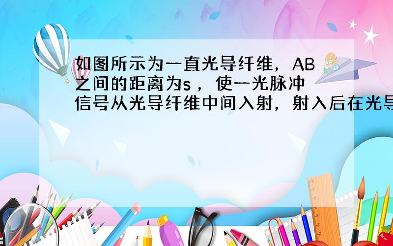 如图所示为一直光导纤维，AB之间的距离为s ，使一光脉冲信号从光导纤维中间入射，射入后在光导纤维与空气的界面上恰好发生全