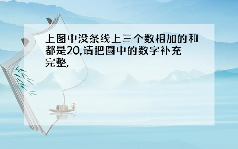 上图中没条线上三个数相加的和都是20,请把圆中的数字补充完整,