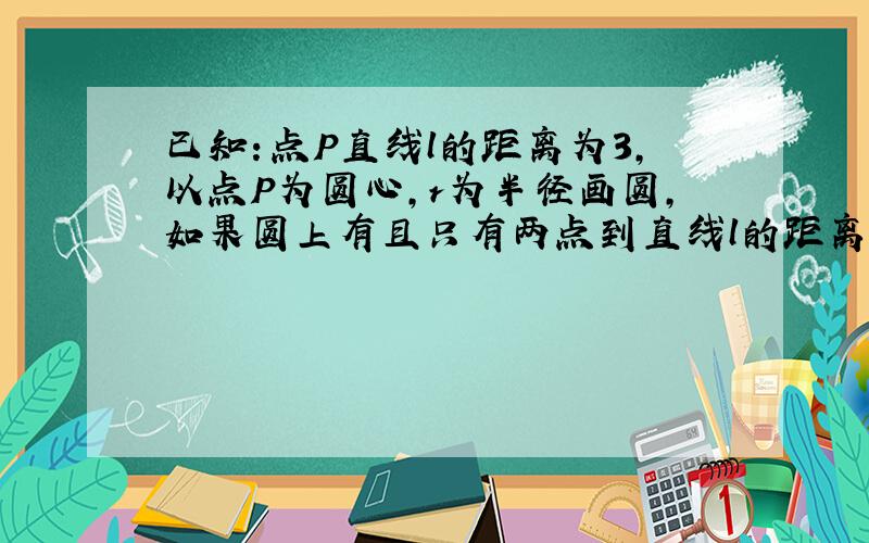 已知：点P直线l的距离为3,以点P为圆心,r为半径画圆,如果圆上有且只有两点到直线l的距离均为2,则半径r的取值范围是&