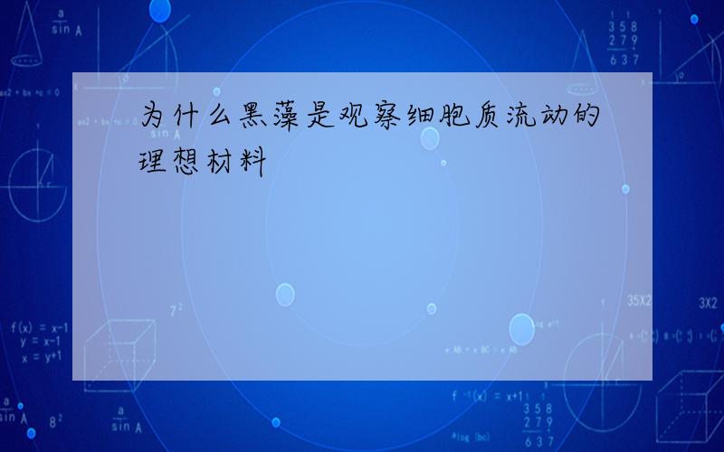 为什么黑藻是观察细胞质流动的理想材料