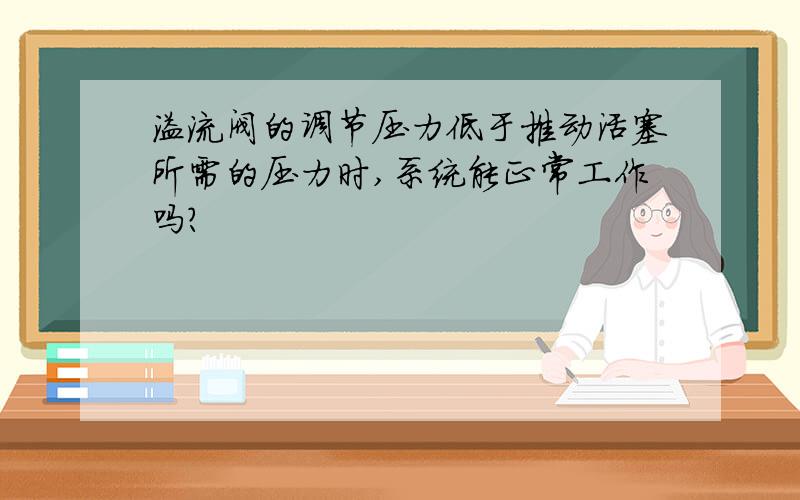 溢流阀的调节压力低于推动活塞所需的压力时,系统能正常工作吗?