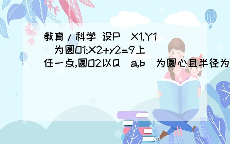 教育/科学 设P(X1,Y1)为圆O1:X2+y2=9上任一点,圆O2以Q(a,b)为圆心且半径为1,（a-x1)2+(