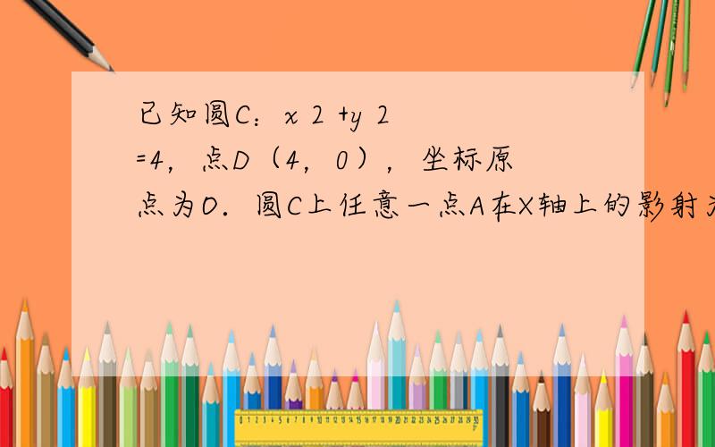 已知圆C：x 2 +y 2 =4，点D（4，0），坐标原点为O．圆C上任意一点A在X轴上的影射为点B已知向量 OQ =t