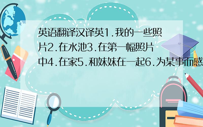 英语翻译汉译英1.我的一些照片2.在水池3.在第一幅照片中4.在家5.和妹妹在一起6.为某事而感谢某人7.我家的一张照片