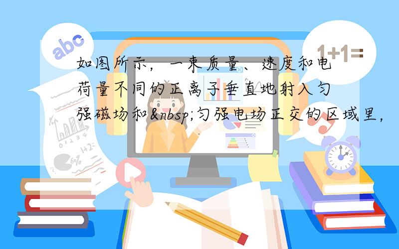 如图所示，一束质量、速度和电荷量不同的正离子垂直地射入匀强磁场和 匀强电场正交的区域里，结果发现有些离子保持原