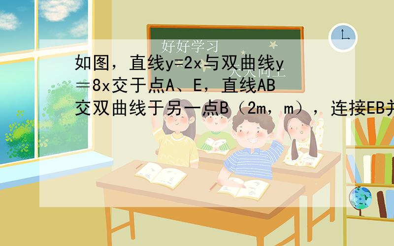 如图，直线y=2x与双曲线y＝8x交于点A、E，直线AB交双曲线于另一点B（2m，m），连接EB并延长交x轴于点F．