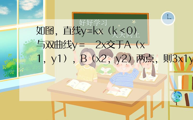 如图，直线y=kx（k＜0）与双曲线y＝−2x交于A（x1，y1），B（x2，y2）两点，则3x1y2-8x2y1的值为