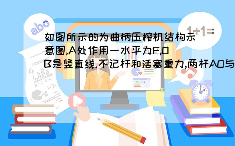 如图所示的为曲柄压榨机结构示意图,A处作用一水平力F,OB是竖直线.不记杆和活塞重力,两杆AO与AB的长度