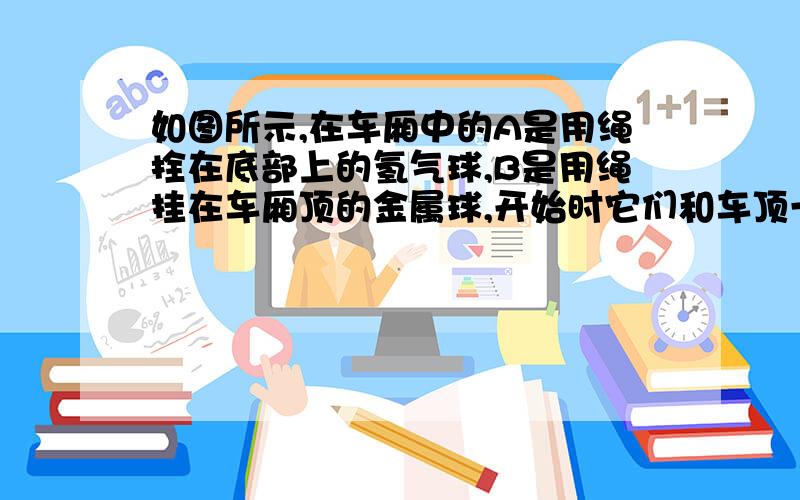 如图所示,在车厢中的A是用绳拴在底部上的氢气球,B是用绳挂在车厢顶的金属球,开始时它们和车顶一起向右做匀速直线运动,若忽