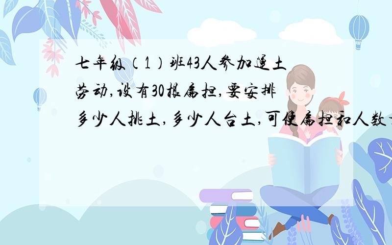 七年级（1）班43人参加运土劳动,设有30根扁担,要安排多少人挑土,多少人台土,可使扁担和人数相配