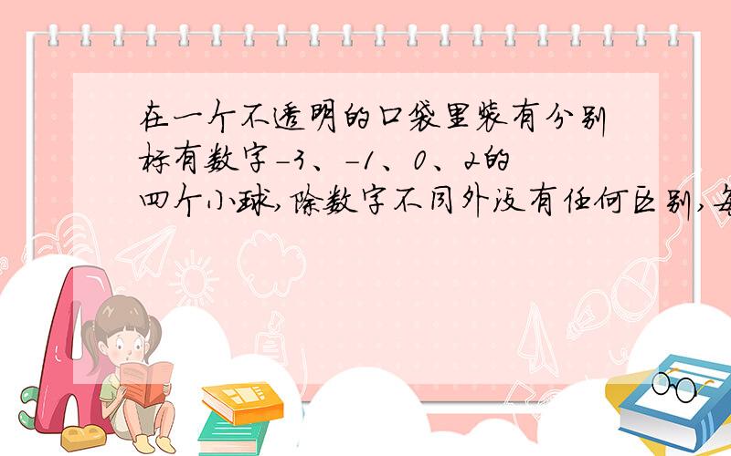 在一个不透明的口袋里装有分别标有数字-3、-1、0、2的四个小球,除数字不同外没有任何区别,每次实验