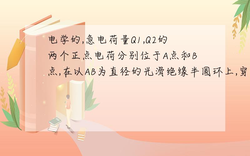 电学的,急电荷量Q1,Q2的两个正点电荷分别位于A点和B点,在以AB为直径的光滑绝缘半圆环上,穿着一个带电小球（重力不计