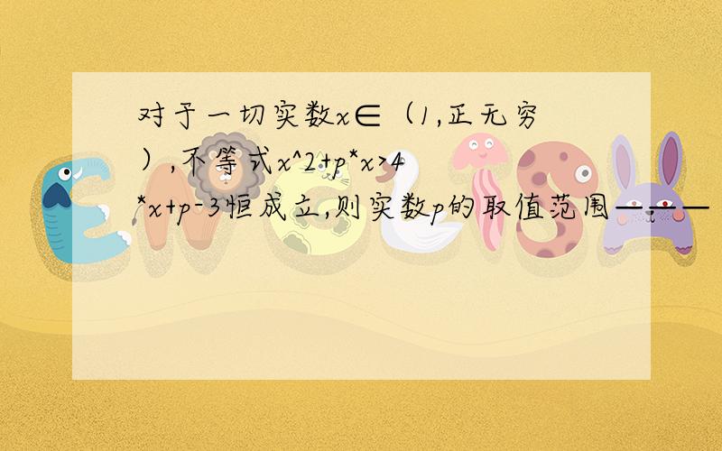 对于一切实数x∈（1,正无穷）,不等式x^2+p*x>4*x+p-3恒成立,则实数p的取值范围———