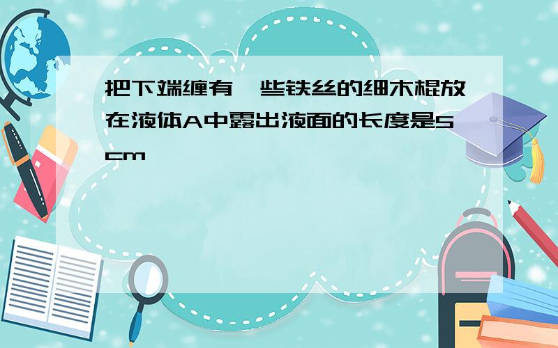 把下端缠有一些铁丝的细木棍放在液体A中露出液面的长度是5cm,