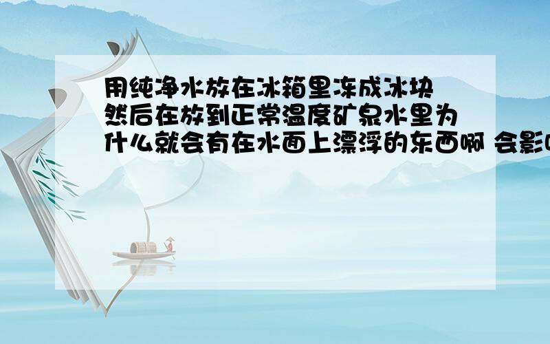 用纯净水放在冰箱里冻成冰块 然后在放到正常温度矿泉水里为什么就会有在水面上漂浮的东西啊 会影响健康么