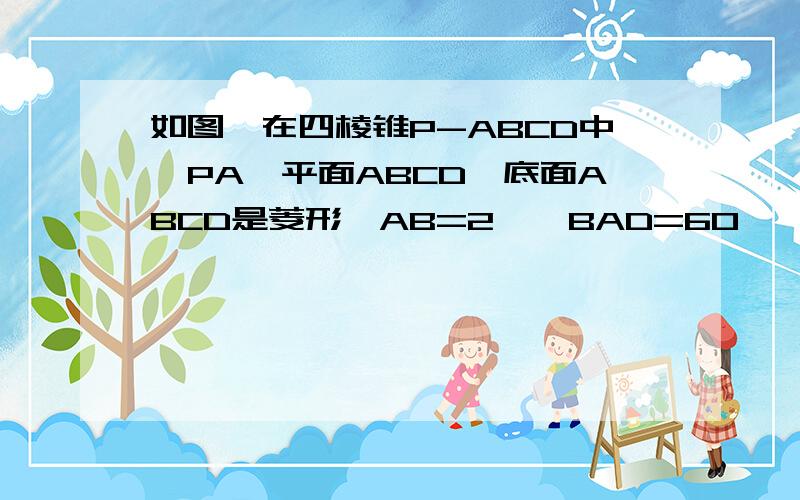 如图,在四棱锥P-ABCD中,PA⊥平面ABCD,底面ABCD是菱形,AB=2,∠BAD=60°