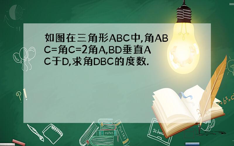 如图在三角形ABC中,角ABC=角C=2角A,BD垂直AC于D,求角DBC的度数.