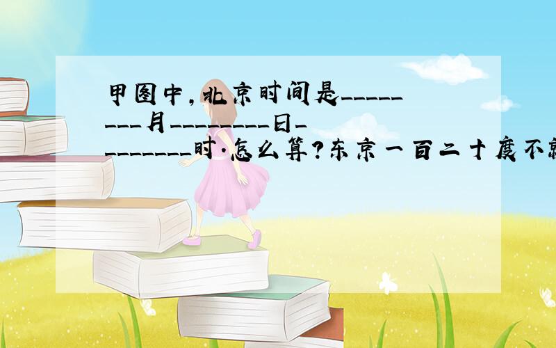 甲图中,北京时间是________月________日________时.怎么算?东京一百二十度不就是北京时间吗?然后那