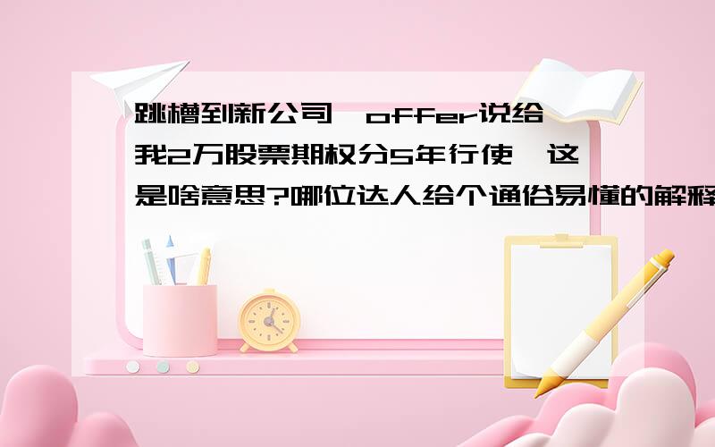 跳槽到新公司,offer说给我2万股票期权分5年行使,这是啥意思?哪位达人给个通俗易懂的解释