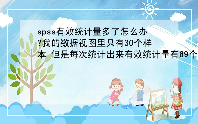 spss有效统计量多了怎么办?我的数据视图里只有30个样本 但是每次统计出来有效统计量有69个.