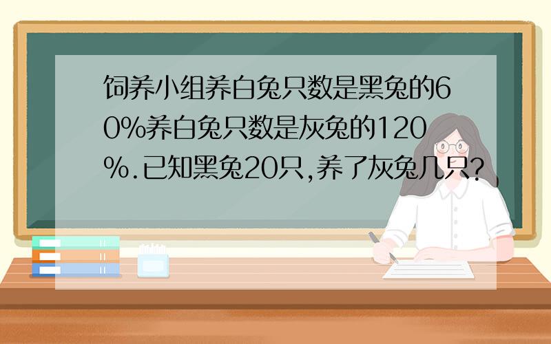 饲养小组养白兔只数是黑兔的60%养白兔只数是灰兔的120%.已知黑兔20只,养了灰兔几只?