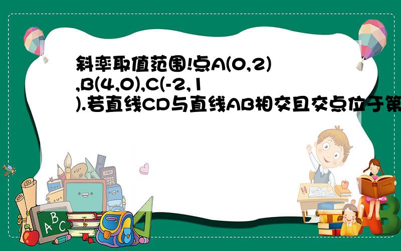 斜率取值范围!点A(0,2),B(4,0),C(-2,1).若直线CD与直线AB相交且交点位于第一象限求直线CD的斜率K