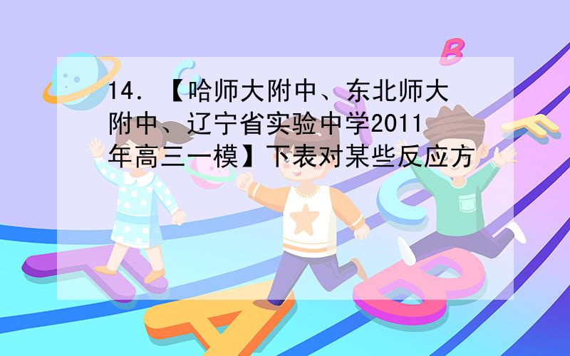 14．【哈师大附中、东北师大附中、辽宁省实验中学2011年高三一模】下表对某些反应方