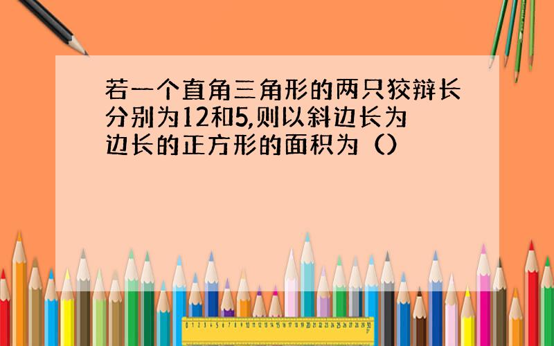 若一个直角三角形的两只狡辩长分别为12和5,则以斜边长为边长的正方形的面积为（）