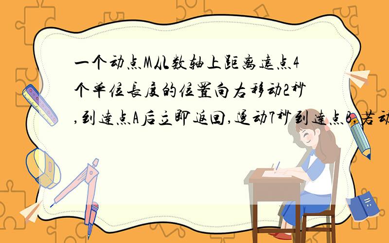 一个动点M从数轴上距离远点4个单位长度的位置向右移动2秒,到达点A后立即返回,运动7秒到达点B,若动点M运动速度为每秒2