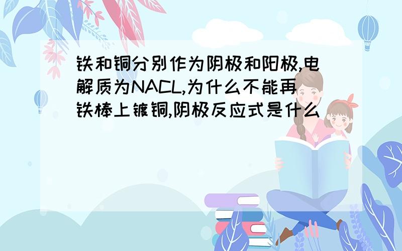 铁和铜分别作为阴极和阳极,电解质为NACL,为什么不能再铁棒上镀铜,阴极反应式是什么