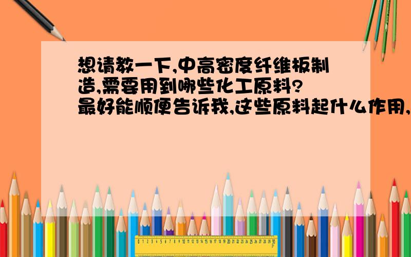 想请教一下,中高密度纤维板制造,需要用到哪些化工原料? 最好能顺便告诉我,这些原料起什么作用, 另外