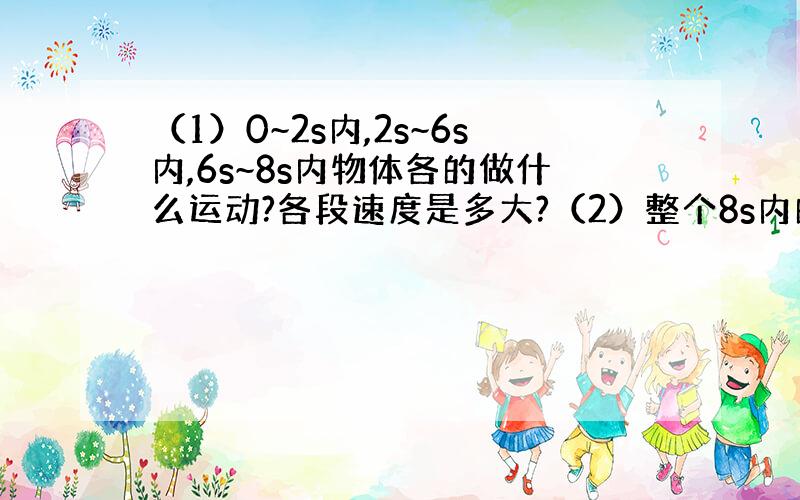 （1）0~2s内,2s~6s内,6s~8s内物体各的做什么运动?各段速度是多大?（2）整个8s内的平均速