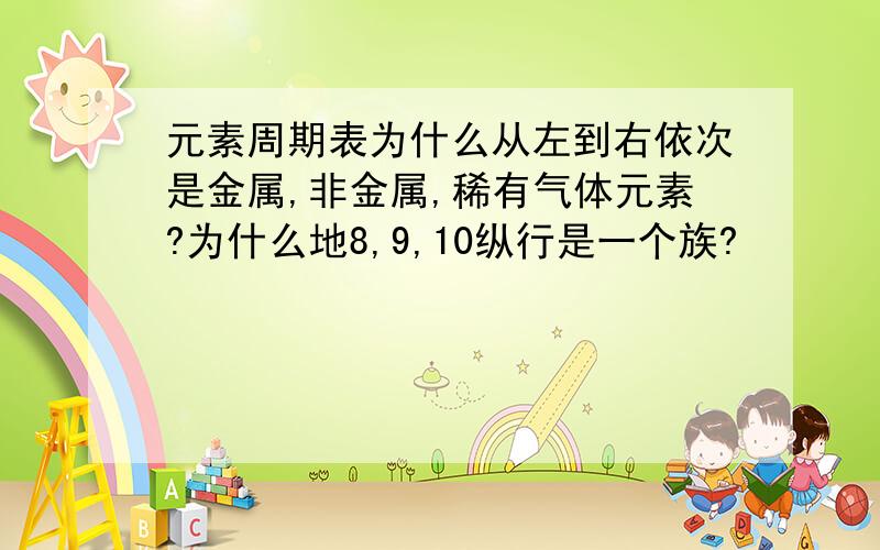 元素周期表为什么从左到右依次是金属,非金属,稀有气体元素?为什么地8,9,10纵行是一个族?