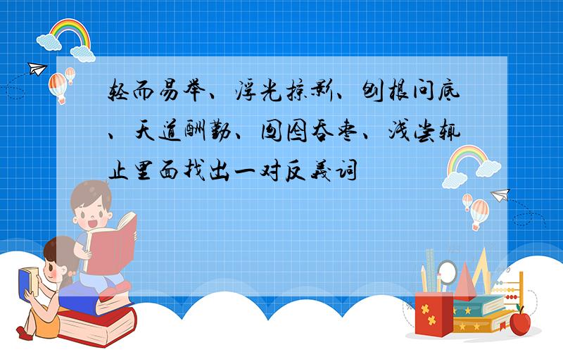 轻而易举、浮光掠影、刨根问底、天道酬勤、囫囵吞枣、浅尝辄止里面找出一对反义词