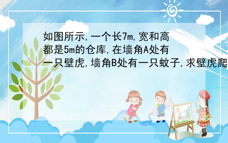 如图所示,一个长7m,宽和高都是5m的仓库,在墙角A处有一只壁虎,墙角B处有一只蚊子,求壁虎爬到蚊子处的最短距离是（ ）