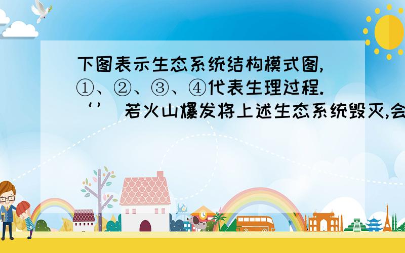 下图表示生态系统结构模式图,①、②、③、④代表生理过程.‘’ 若火山爆发将上述生态系统毁灭,会发生