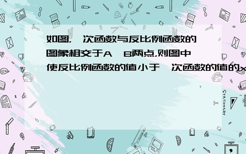 如图，一次函数与反比例函数的图象相交于A、B两点，则图中使反比例函数的值小于一次函数的值的x的取值范围是（　　）