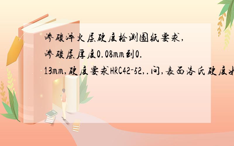 渗碳淬火层硬度检测图纸要求,渗碳层厚度0.08mm到0.13mm,硬度要求HRC42-52,.问,表面洛氏硬度如何测试,