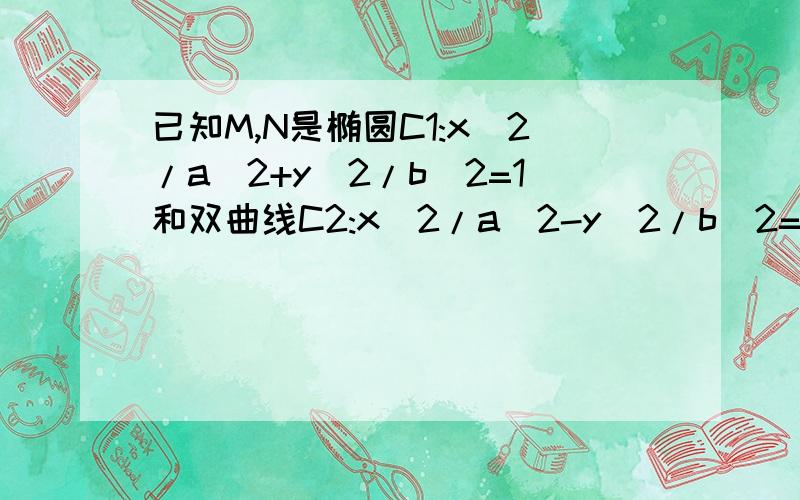 已知M,N是椭圆C1:x^2/a^2+y^2/b^2=1和双曲线C2:x^2/a^2-y^2/b^2=1的公共顶点,p是