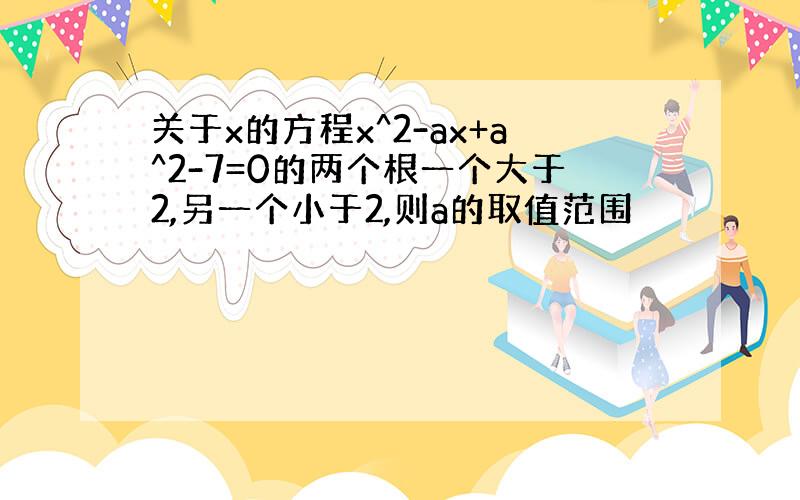 关于x的方程x^2-ax+a^2-7=0的两个根一个大于2,另一个小于2,则a的取值范围