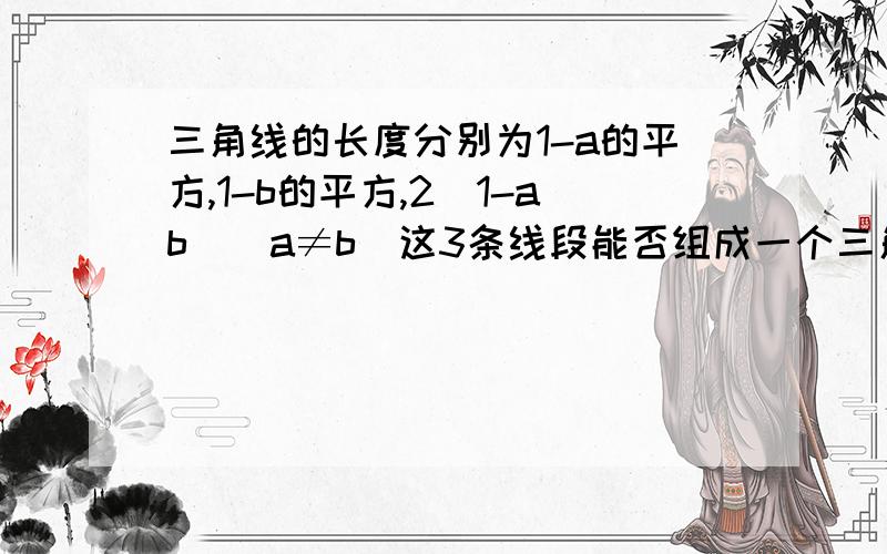 三角线的长度分别为1-a的平方,1-b的平方,2（1-ab）（a≠b）这3条线段能否组成一个三角形?为什么?