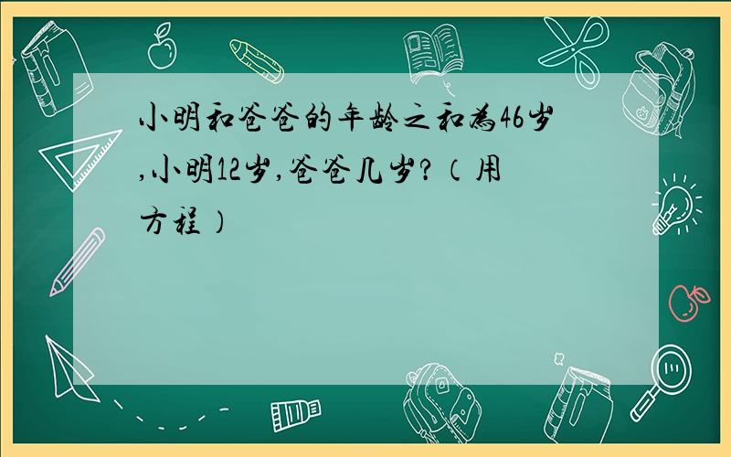 小明和爸爸的年龄之和为46岁,小明12岁,爸爸几岁?（用方程）