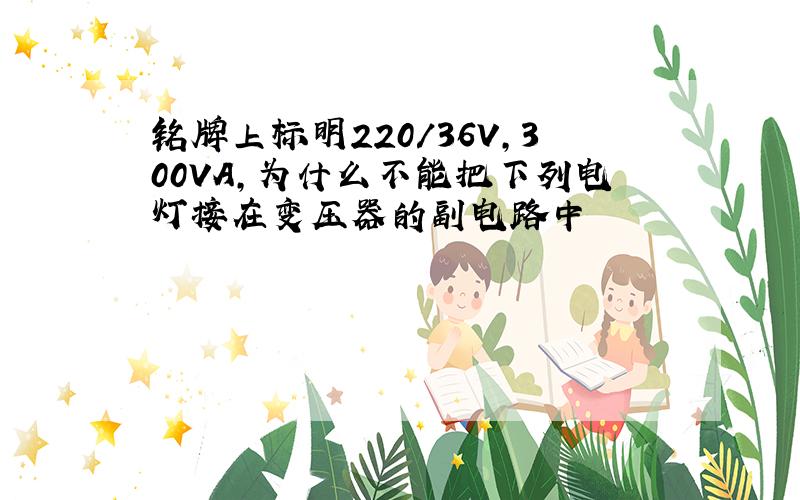 铭牌上标明220/36V,300VA,为什么不能把下列电灯接在变压器的副电路中