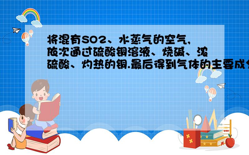 将混有SO2、水蒸气的空气,依次通过硫酸铜溶液、烧碱、浓硫酸、灼热的铜.最后得到气体的主要成分是什么?